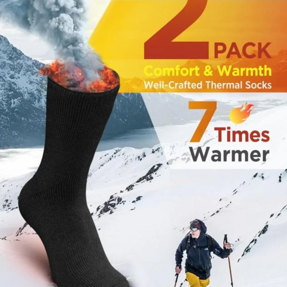 2Pairs Thermal Socks for Men,Heated Thick Crew Socks,Warm Winter Socks Insulated